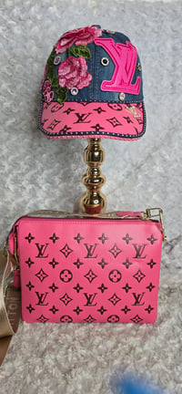 Image 1 of Pink cuzzins crossbody w/ denim hat