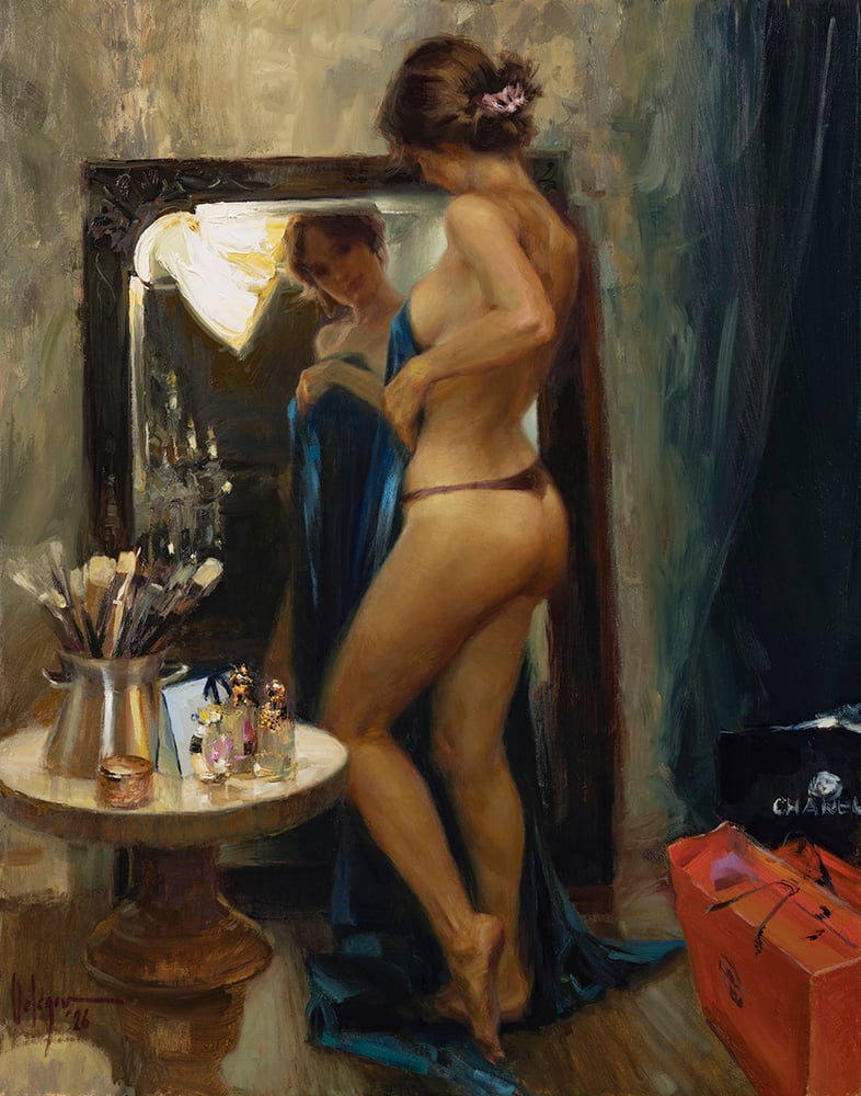Image of PRINT ON CANVAS "BEFORE THE MIRROR. NOTHING TO WEAR... AGAIN"