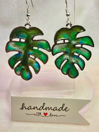 Image 1 of Handcrafted Resin Monstera Leaf Earrings Medium 
