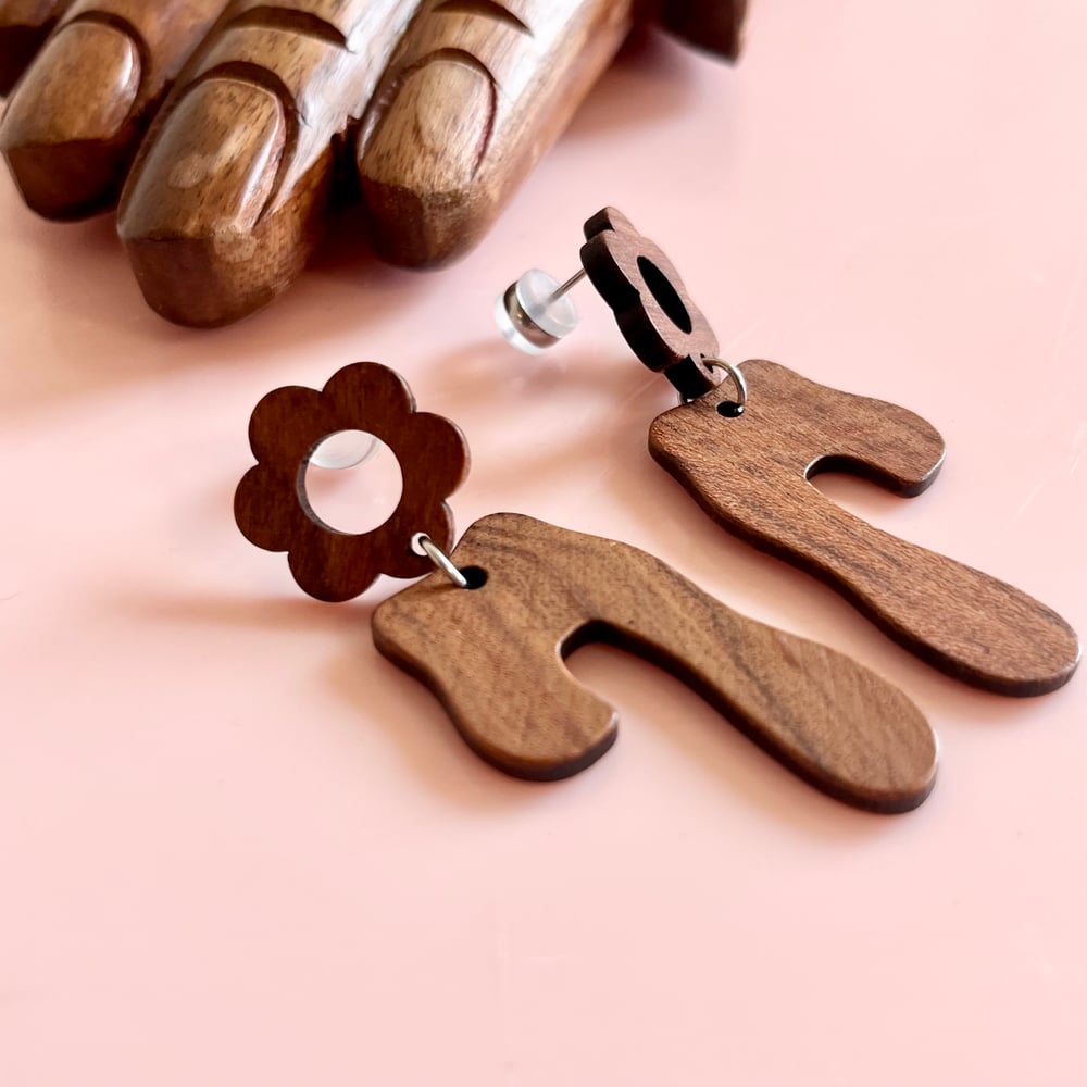 Image of Flower and Blob Wooden Earrings