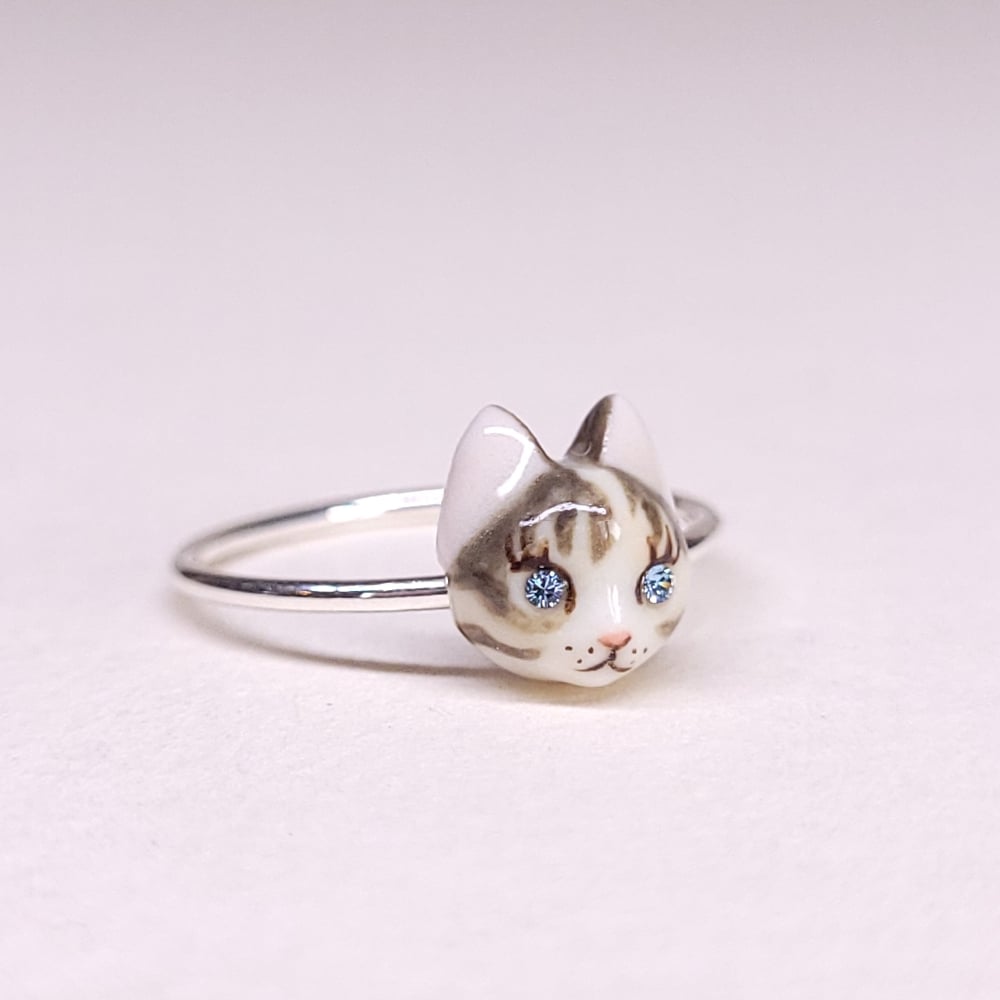 Image of Dilute Calico Porcelain & Sterling Silver Cat Ring
