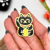 Image 5 of Black Lucky Cat Enamel Pin – Maneki Neko with Gold Accents