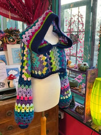 Image 1 of AURORA - Cropped crop hooded jumper/sweater hood - flared bell sleeve - handmade crochet - vegan ...