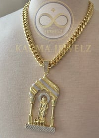 Image 7 of HEAVY ST. LAZARUS XL PENDANT With 14k Gold Plated Stainless Steel Cuban Chain