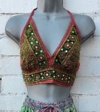 Image 9 of Bralette halter neck top jewel dark pink with two ties at the back