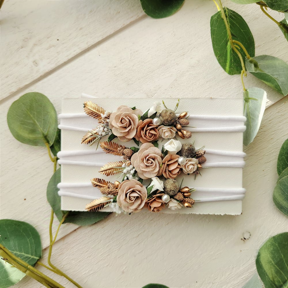 Image of Headband christmas blanc fleur beige