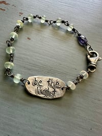 Image 3 of feather medallion bracelet with prehnite gemstones