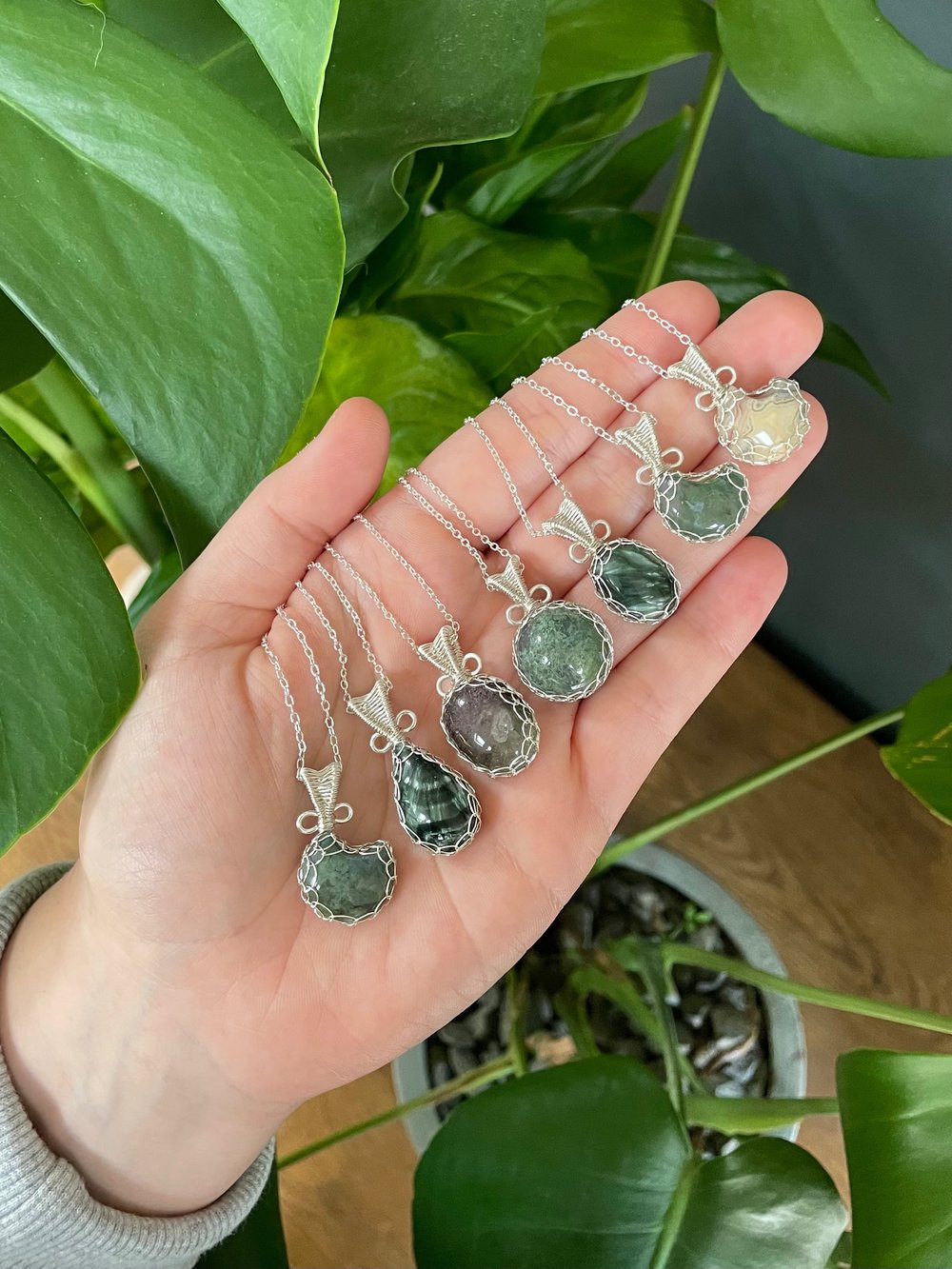 ethereal green crystal necklaces!