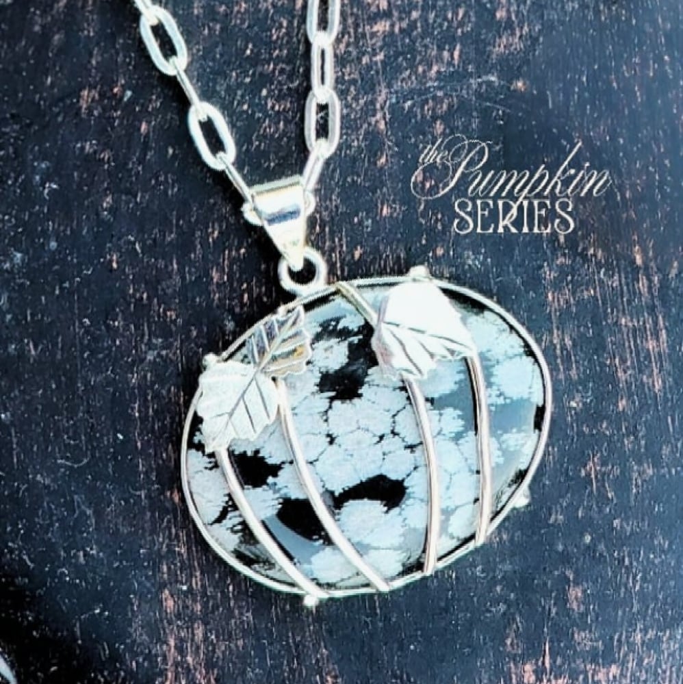 Image of Snowflake Obsidian Sterling Harvest Pumpkin Pendant