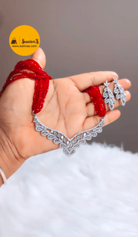 Image 1 of Long and Big Head American Diamond Hydrocrystal Mangalsutra Set