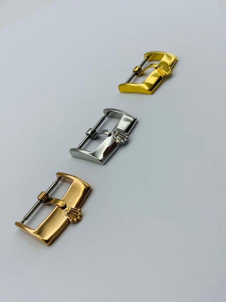 Image of rolex watch strap buckles,16mm and 18mm,s/steel.yellow gold,rose pink gold