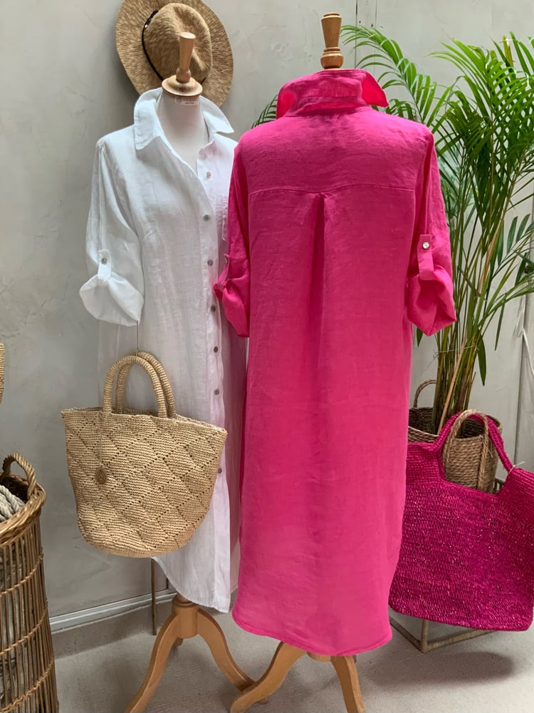 Image of Robe chemisier en Lin Summer Pink