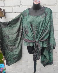 Image 2 of Kimono and cami top Set-dark green and black grey