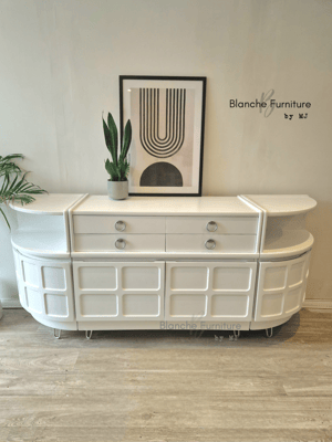 Image of Nathan Curved sideboard in White with Silver handles and legs