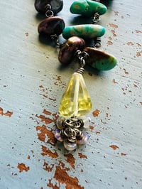 Image 13 of  turquoise petal and gemstone necklace with opal fringe pendant