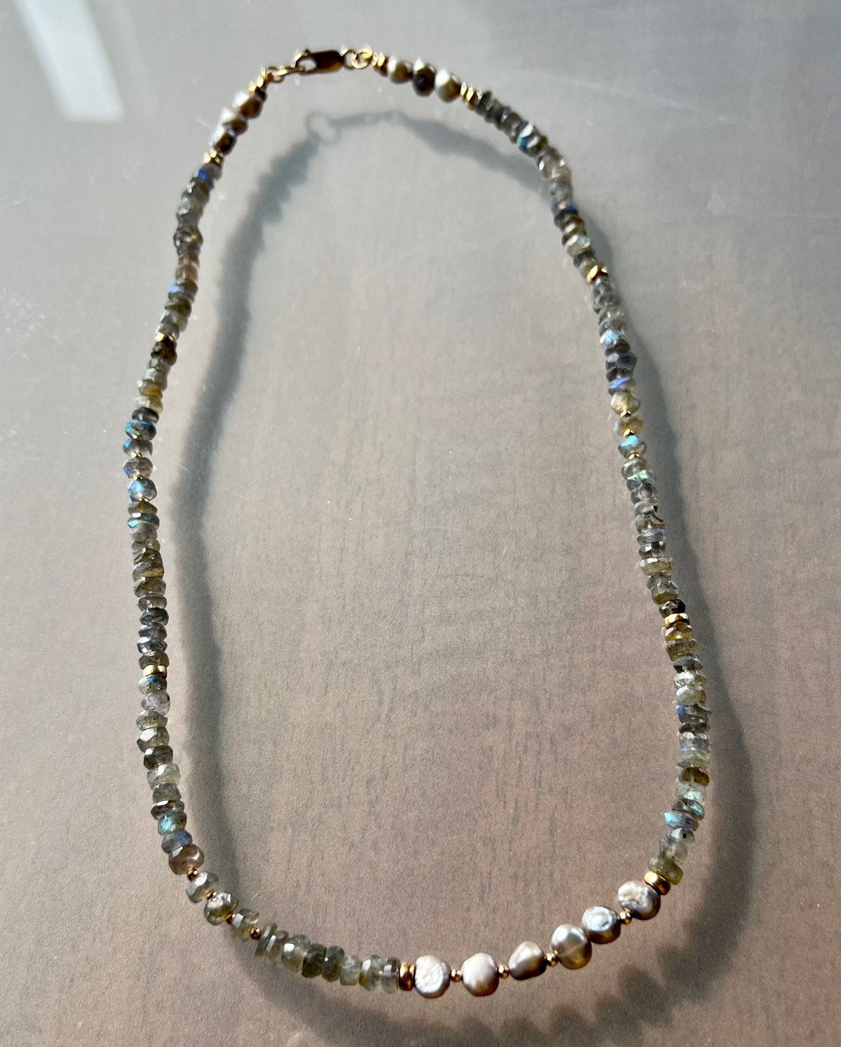 CLASSIC STRAND-labradorite and gray pearls