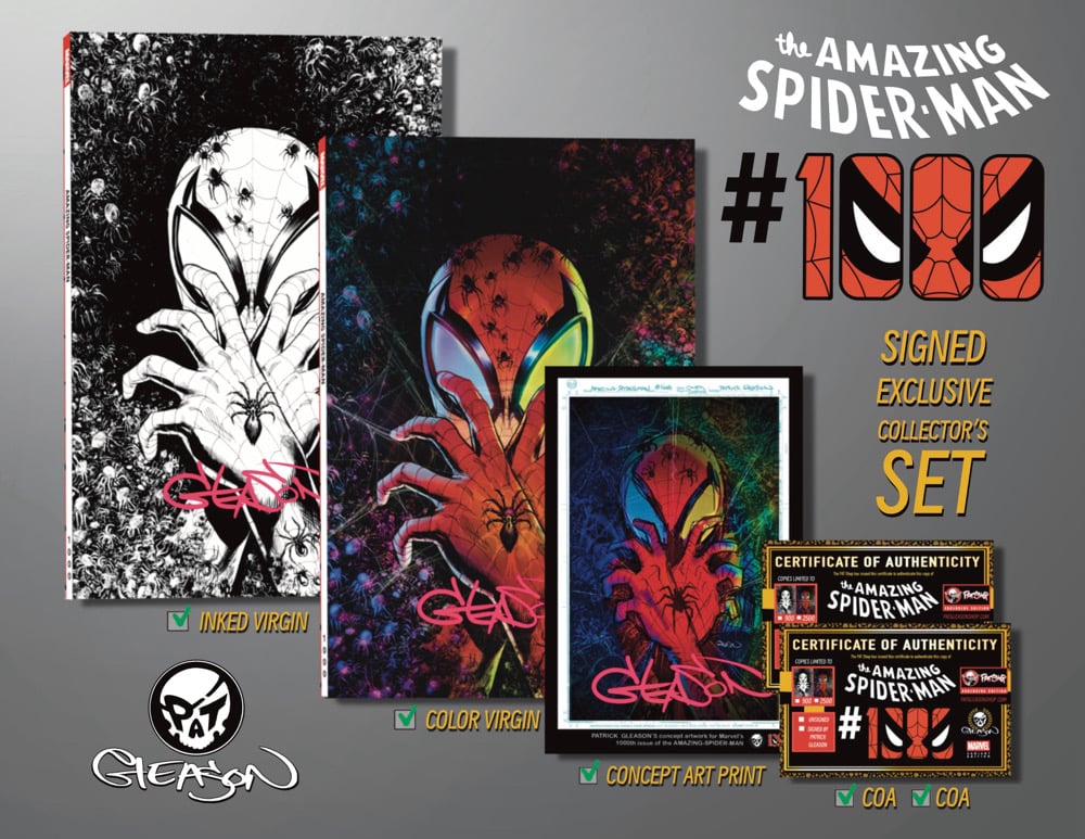 Image of SIGNED COLLECTOR’S SET AMAZING SPIDER-MAN #1000 GLEASON VIRGINS & PRINT