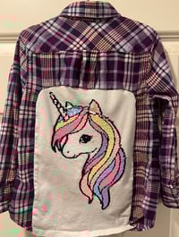 Image 1 of Children’s Vintage Purple/Pink/Teal Cotton Shirt Sequin Unicorn