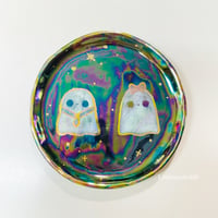 Image 1 of Couple Ghosts Trinket Dish with rainbow effect (3.9 Inches Diameter)