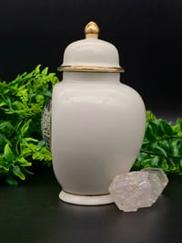 Image 3 of White And Gold URN with Real Preserved Web -  2