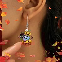Image 1 of Cute Halloween Pumpkin with a Cat Hanging Earrings