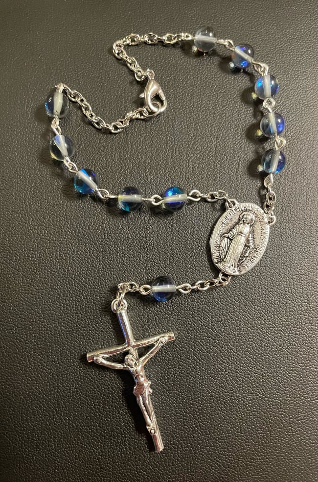Traditional Car Rosary - Iridescent Blue