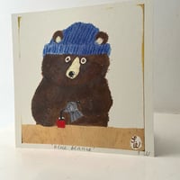 Image 3 of Small square art print -Blue Beanie Bear 