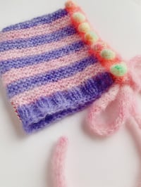 Image 2 of Sofie and Iris Striped Dark Lavender, Pink, Coral and Neon Pastel Mohair Bubble Bonnet