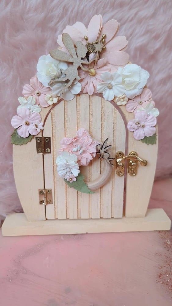 Image of blush pink and cream Fairy door 
