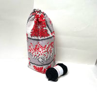 Image 7 of Grey Red Sprig Barkcloth Knitting Bag