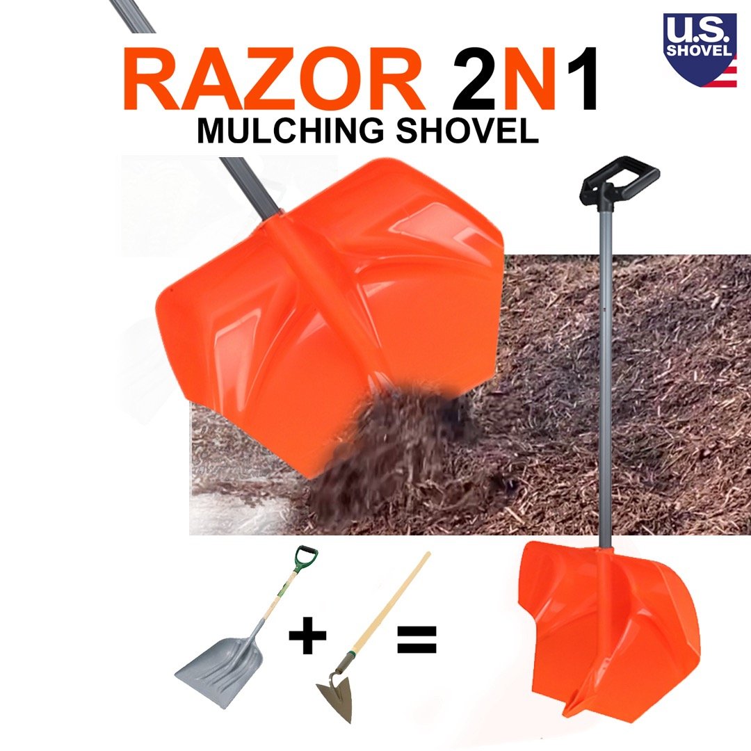 RAZOR 2N1 SNOW & GARDEN MULCH SHOVEL - Patented Skid Shoe & Rake Tooth |  US.SHOVEL | Tools for Discerning People