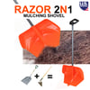 RAZOR 2N1 SNOW & GARDEN MULCH SHOVEL - Patented Skid Shoe & Rake Tooth 