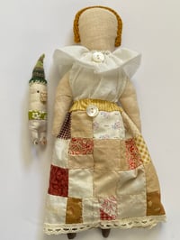 Image 3 of Queenie - Folk doll with patchwork skirt and tiny chap