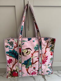 Pink Flowers Folded Cotton Quilted Tote Bag
