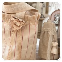 Image 3 of Vintage french Linen red and beige stripe Bucket Tote small market bag