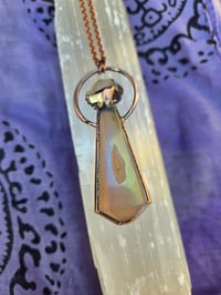 Image 2 of Electroformed Aura Quartz and Herkimer Diamond pendulum necklace