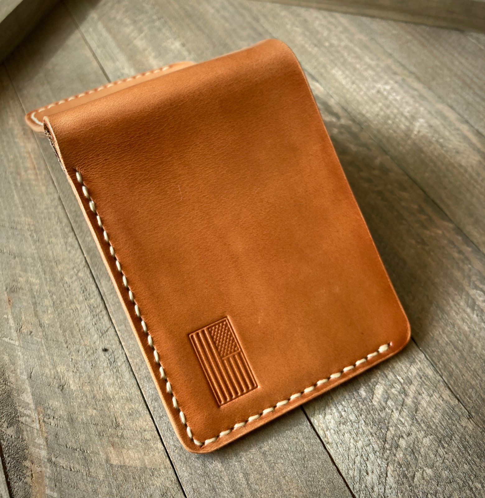 Regal Billfold - Raw Hermann Oak - Flag | Drew's Custom Leather