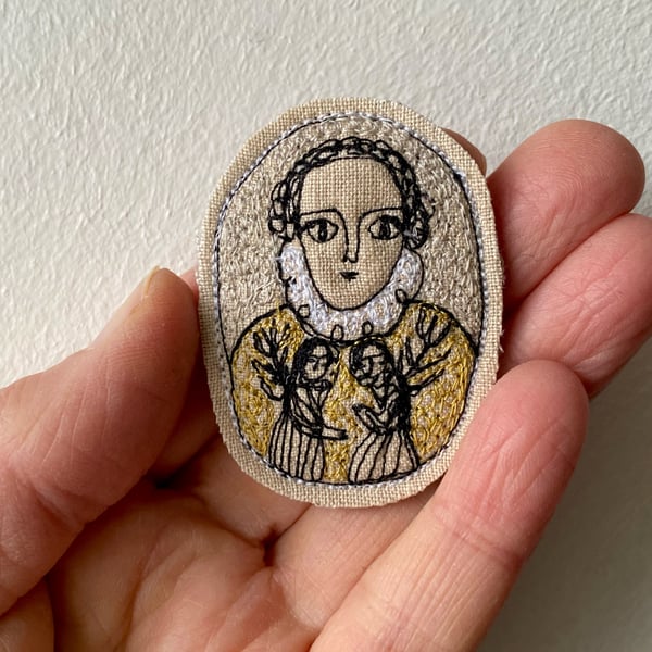 Image of Woman with angel bodice - smaller embroidery portrait brooch 