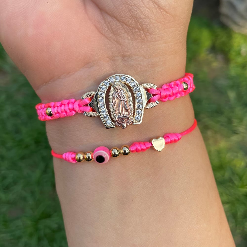 Neon Pink Virgen D Guadalupe bracelet
