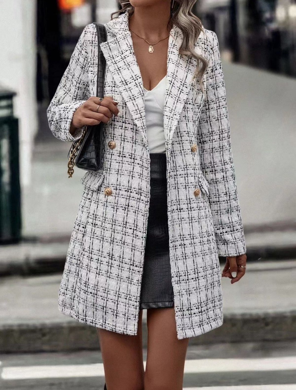 Image of Plaid peacoat
