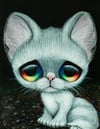 Rainbow Eyes White Cat Art Print