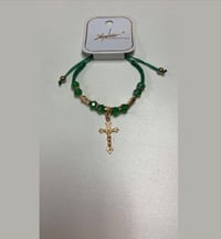 Green/Gold St Jude with cross religious adjustable Bracelet