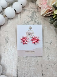 Pink and White Marble Flower Studs