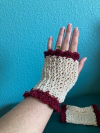Image 2 of Lacy Victorian Gloves Wine and Cream