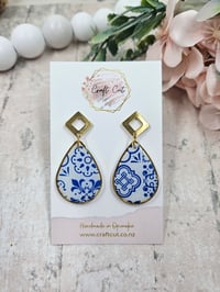 Gold Teardrop Tile Polymer Clay Earrings