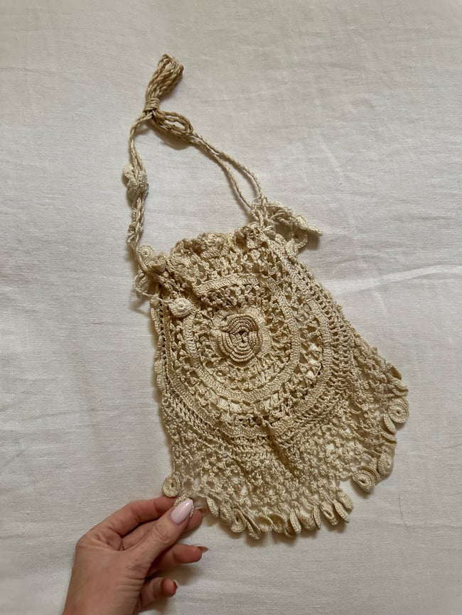  victorian crochet pouch evening bag