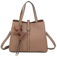Pebbled Vegan Leather Structured Tote Bag Dog Charm