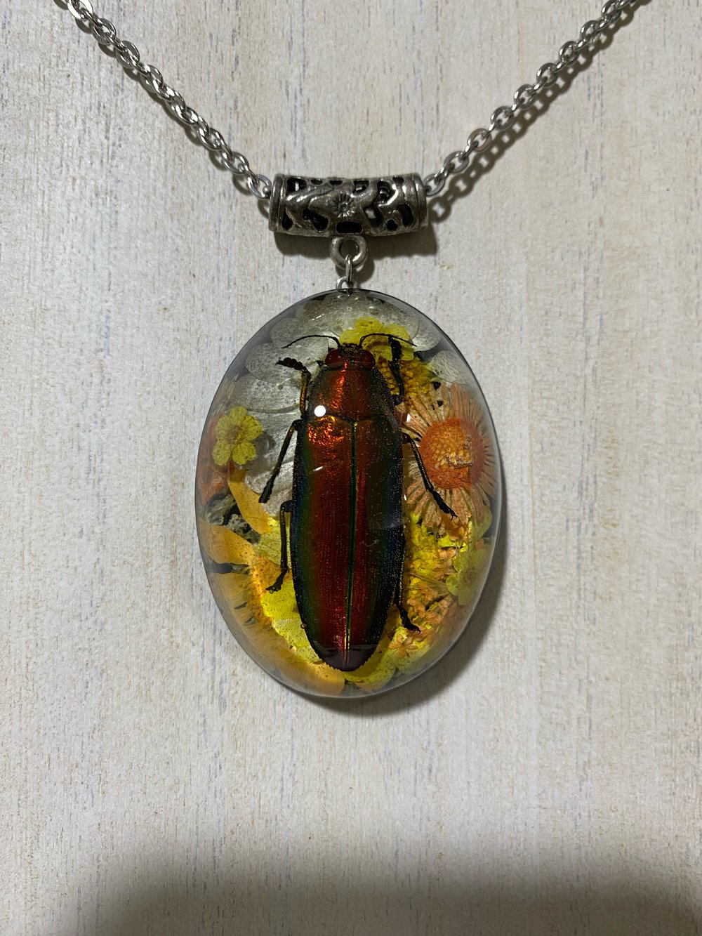 Floral Jewel Beetle Pendant 