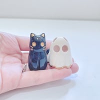 Image 4 of Glow in dark Cat With Ghost Mask Ceramic figurine 