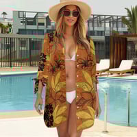 Image 2 of Women’s Button Up 3/4 Sleeve Plumeria Design 